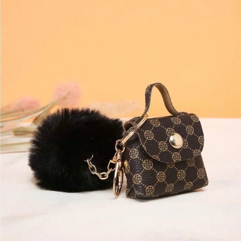 Monogram Bag Charm Pendant Keychain with Pom-Pom. New in Packaging! - Picture 5 of 9